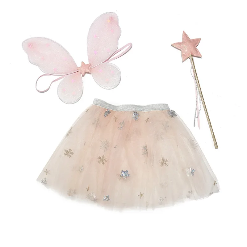 Pink Sequin Princess Dress + Fairy Butterfly Wings + Fairy Stick Princess tutu set for girls party costume