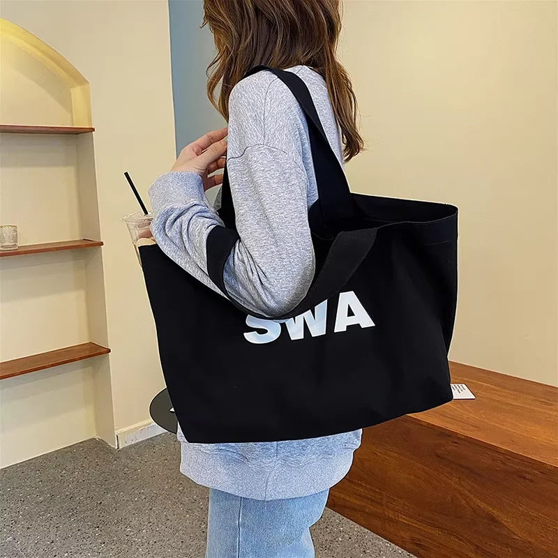 Customized Fashion Luxury Shoulder Women Tote Bags Canvas Cotton Reusable Shopping Bag For Girl Students