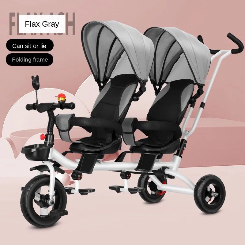 Twin tricycle baby stroller 1 to 5 years old baby stroller can be turned to push the guardrail parasol