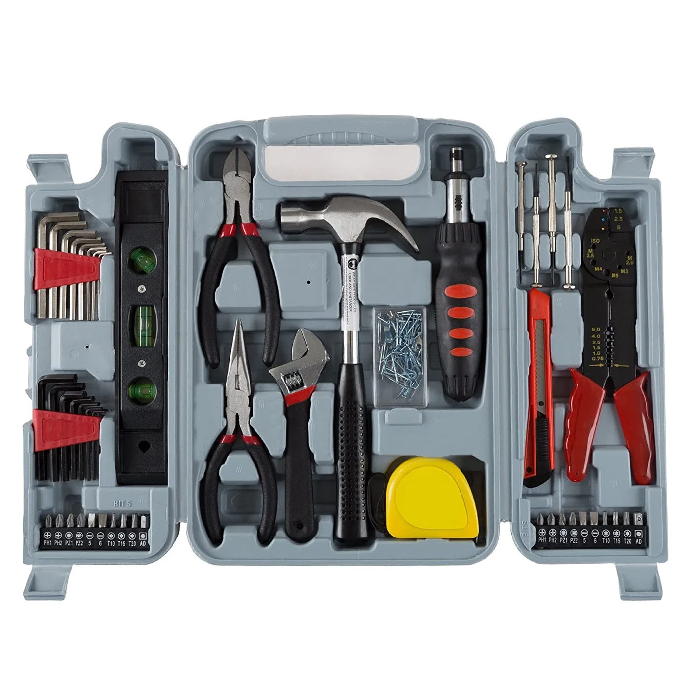 Multifunction 130pcs Household hand tools Combo kit set box Plastic Case socket wrench set for DIY Home and  Office Repairs