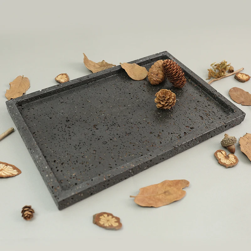Wabi Sabi Black Travertine Rectangle Serving Tray For Jewelry Dried Fruit Bathroom Amenities-Plate Dishes for Home Decor