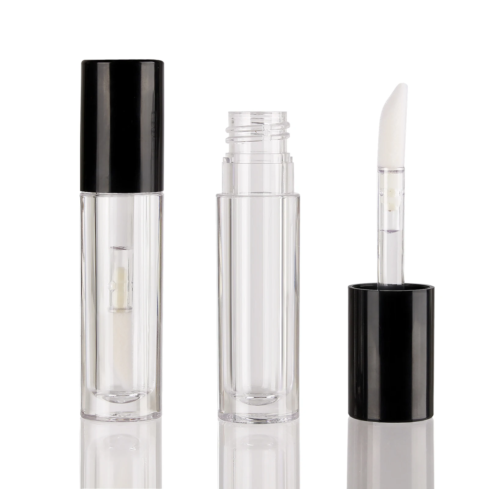 Empty Round 5m lip gloss tubes with l clear thick wand brush  big brush lipgloss tube