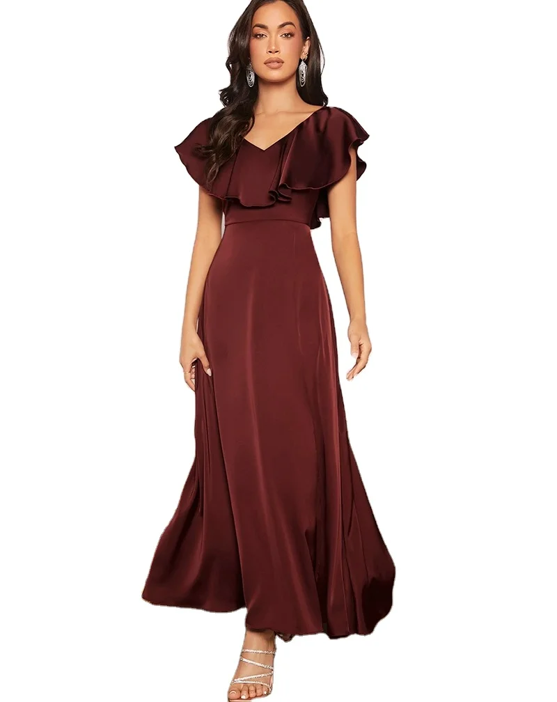 Factory Wholesale High Quality  Color butyl satin  Floor-length dress sleeveless dress elegant evening  formal dress