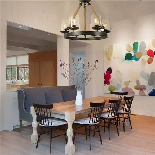 
EEA 5-Light Modern Kitchen Industrial Iron Pendant Lighting Blown Glass Chandelier 