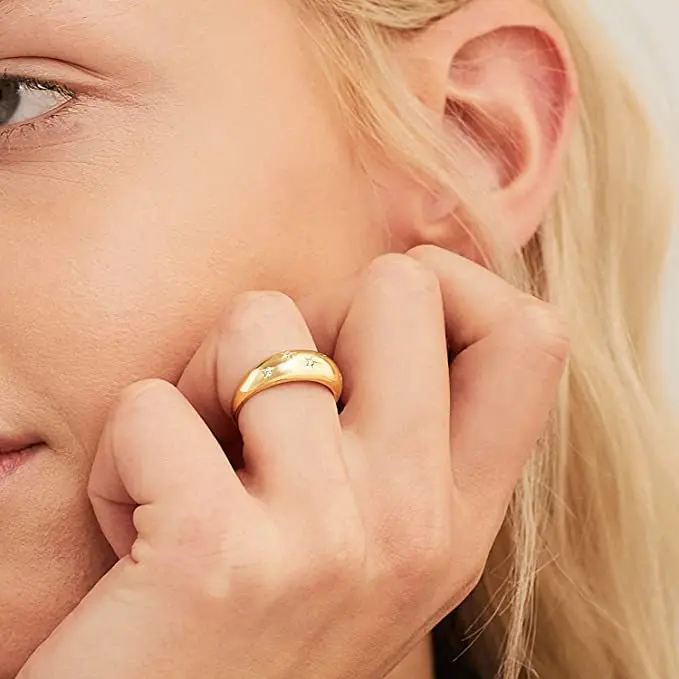 2023 Best Seller 18K Gold Plated Star Shiny Dome Ring stainless steel irregular star rings