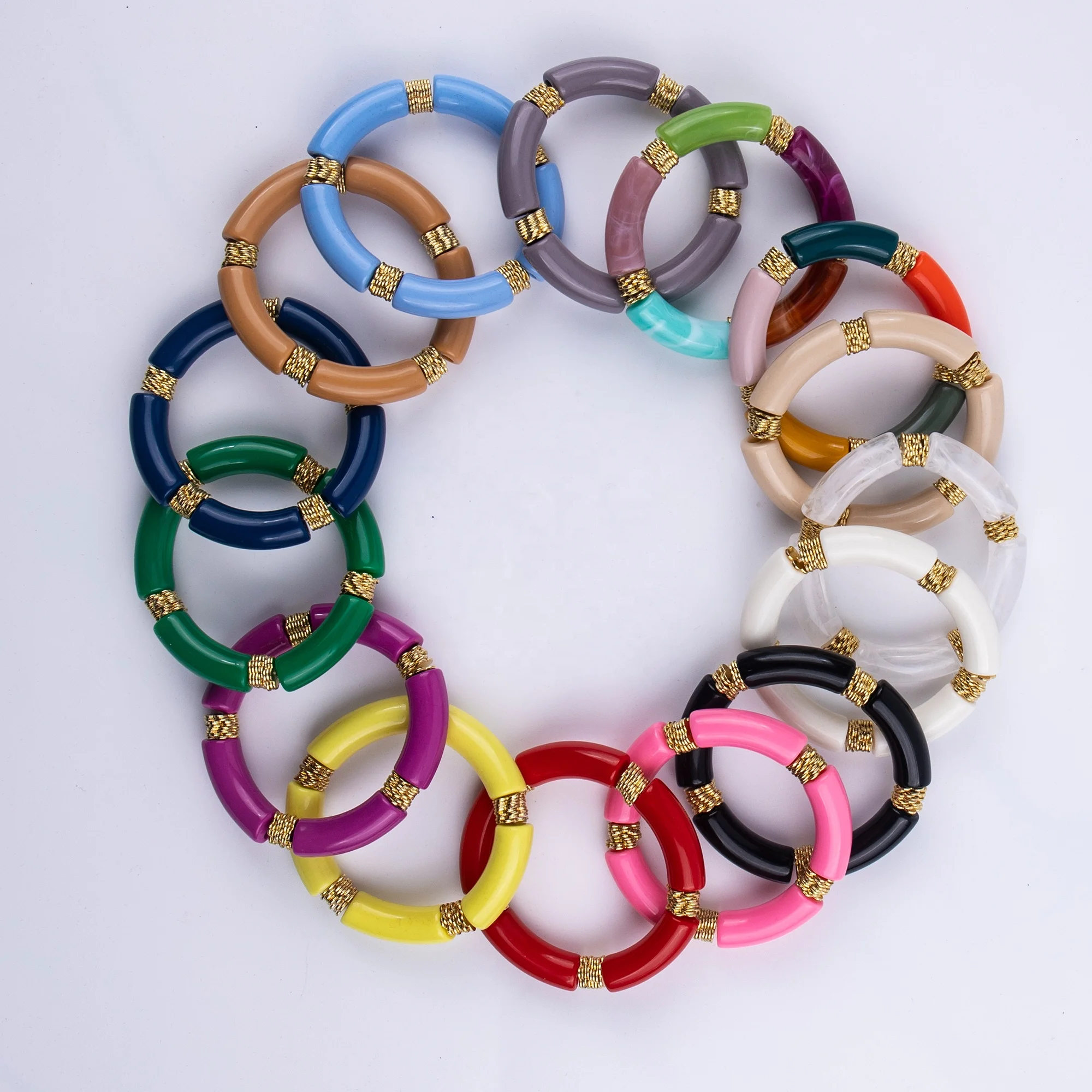 Wholesale High Quality 12mm Acrylic Tube Beads With 14K Real Gold Plated Discs Bracelets Bangles In Stock