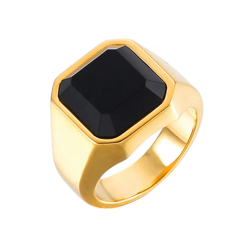 Wholesale stainless steel black big stone gold ring designs for men
