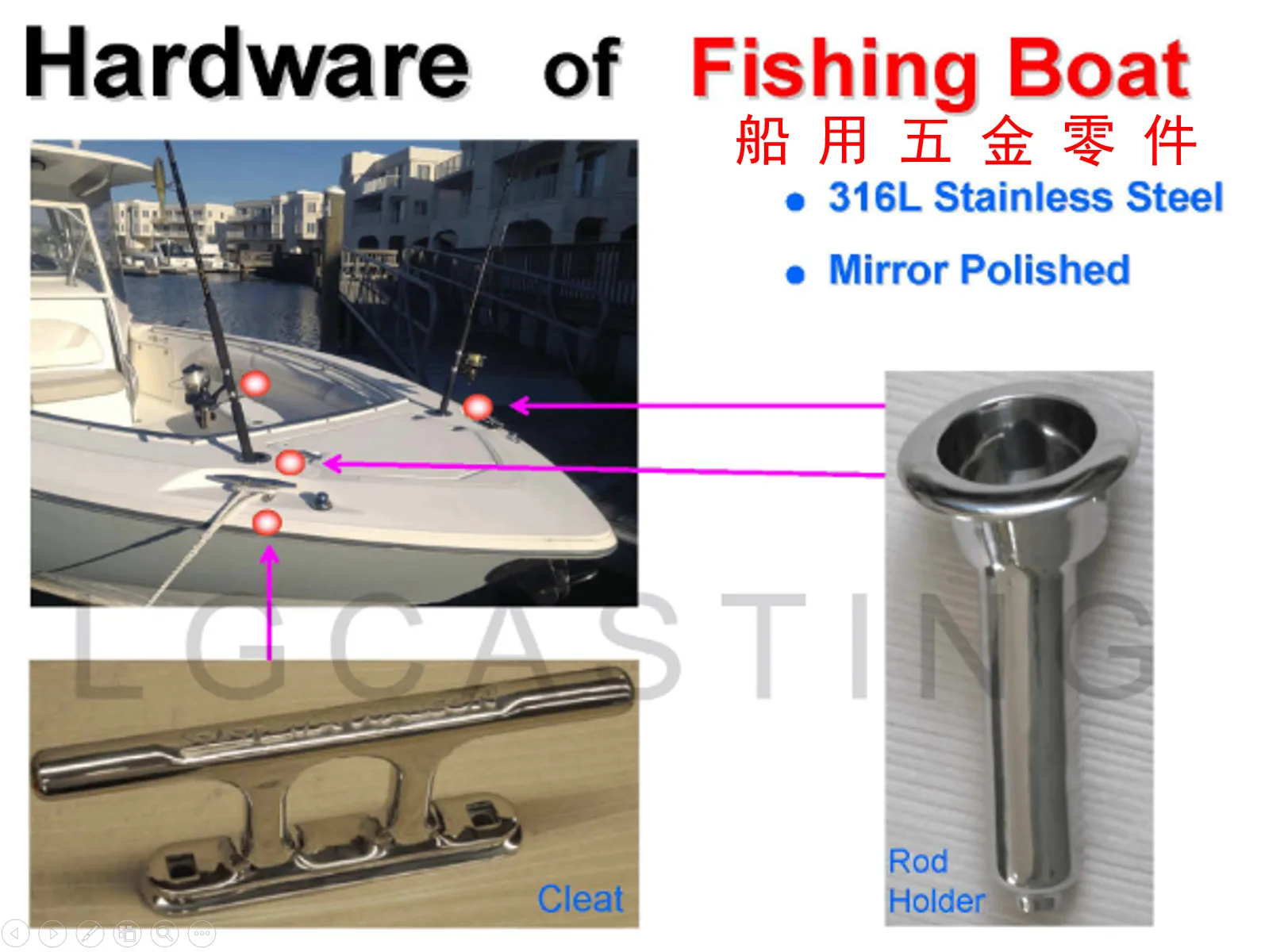 316L stainless steel marine hardware boat yacht  investment casting and mirror polished cleats and sun shade base