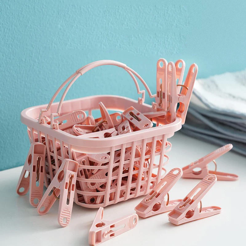 Hot Sale Cheap Plastic Windproof Clips 30PCS Plastic Clothes Pins Quilt Towel Clothes Hanger Pegs Set With Basket