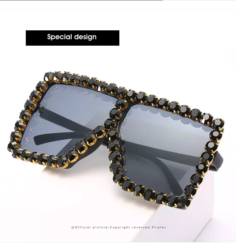 Oversized Square Diamond Sunglasses Women Big Frames Glasses Crystal One-piece Female Sun Glasses Rhinestone Eyeglasses