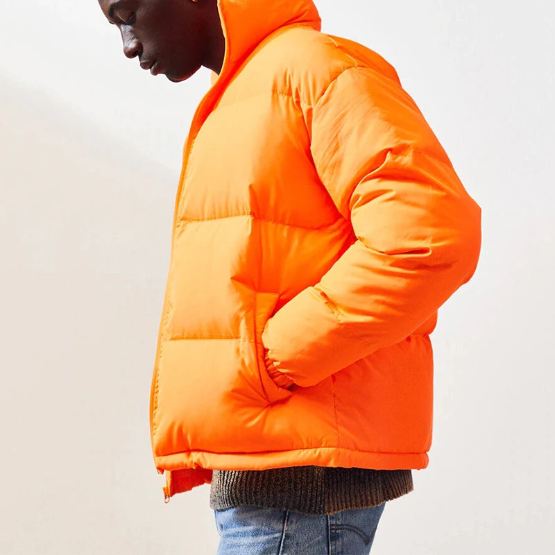  high quality mens winter down coat puffer jackets custom print orange fashion men bubble