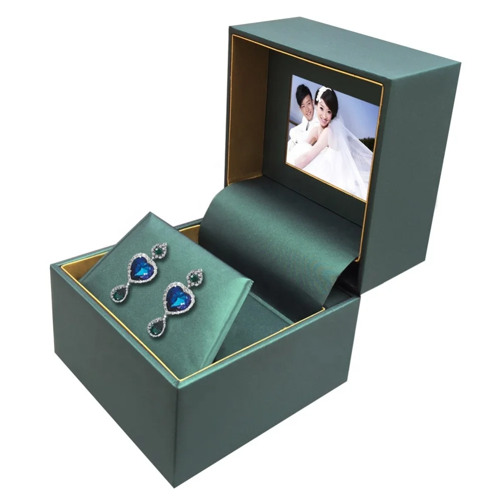 Customized LOGO Navy blue Jewelry wedding ring/Pendant Video Lcd box OEM box