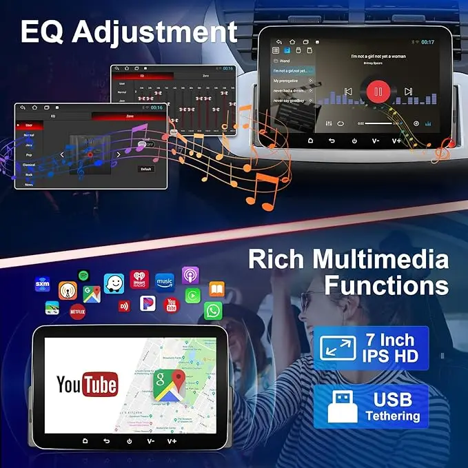 1 Din 7 inch Android Auto & Wireless CarPlay Auto Radio Touch Display Car Player Bluetooth WiFi GPS FM SWC USB 2G+32G