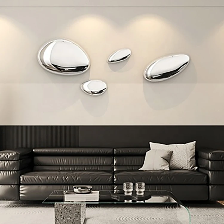 Modern Garden Decor Stainless Steel Metal Wall Hanging Stone Sculpture Outdoor Indoor Stone  Wall Decoration