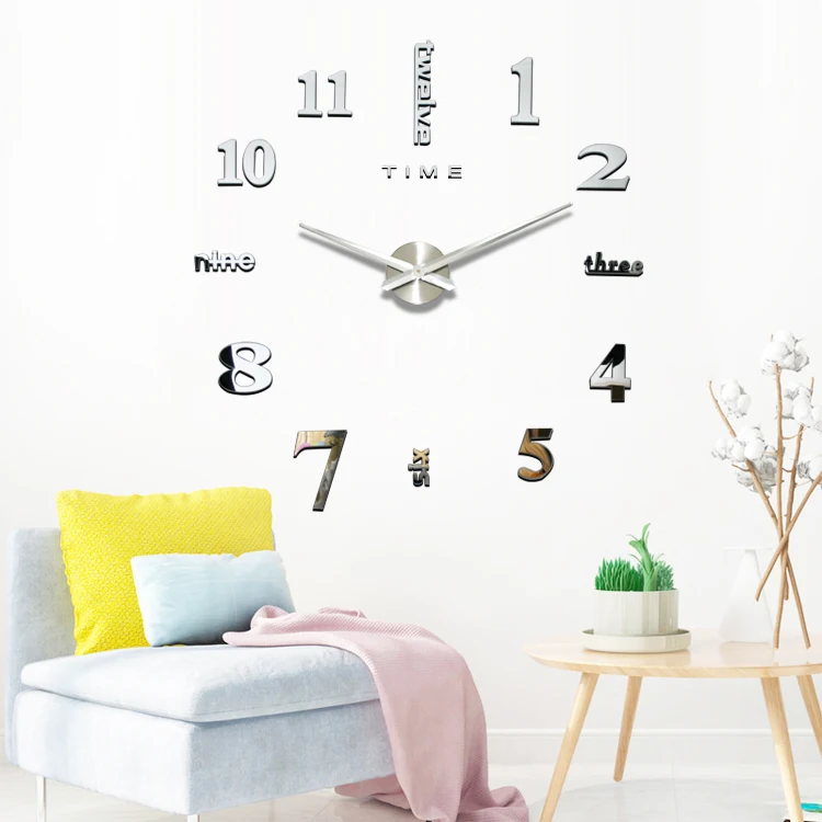 luxury large acrylic 3d big  minimalist wall clock  home decor digital sticker modern design black wall clocks oversized