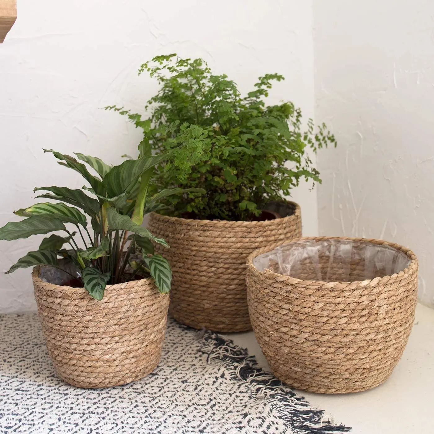 3 Handmade Seagrass Planter Basket Indoor Outdoor Flower Pots,Plant Containers