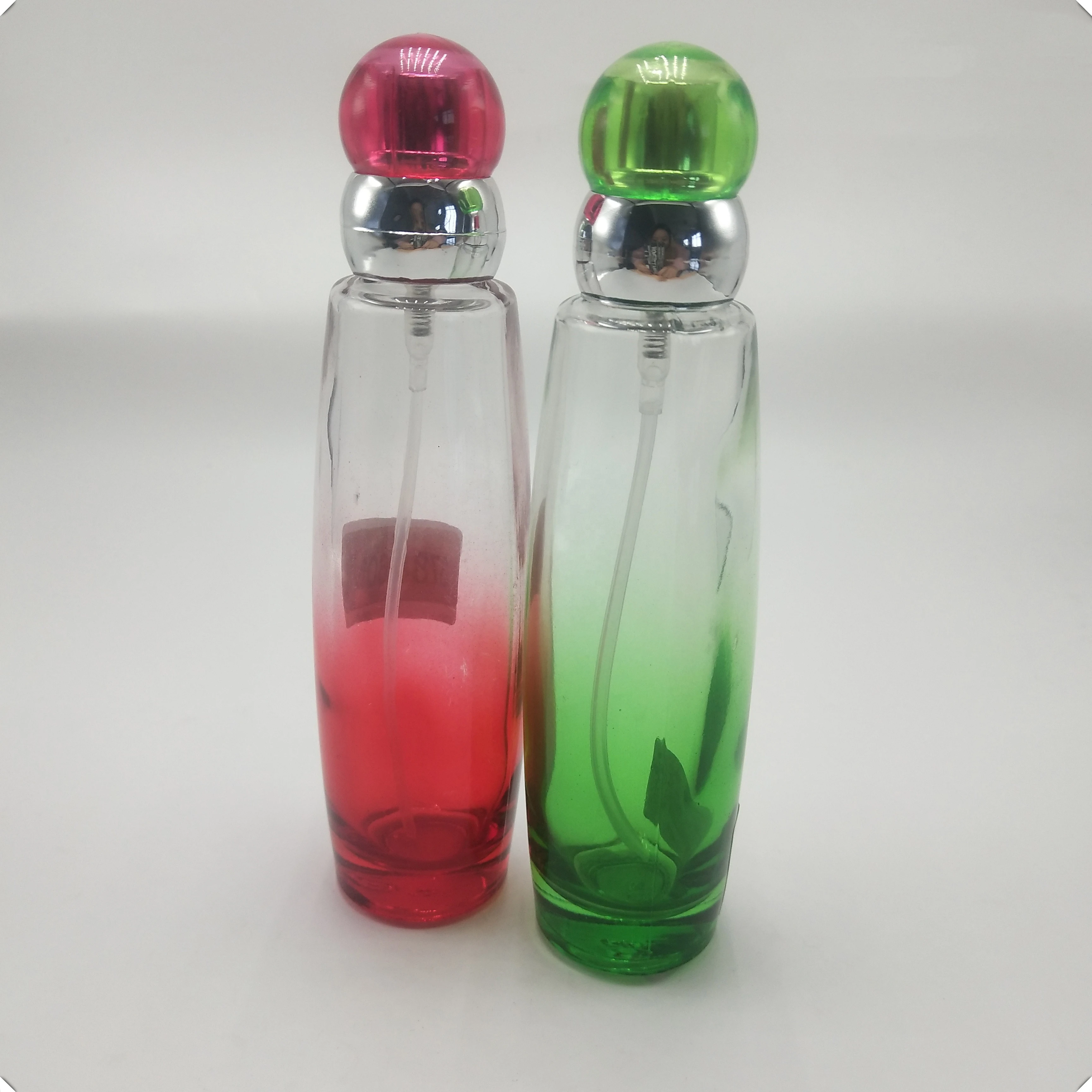 Круглый дизайн с двойной крышкой Красная Зеленая Нижняя цветная овальная стеклянная бутылка для эфирного масла в форме пениса