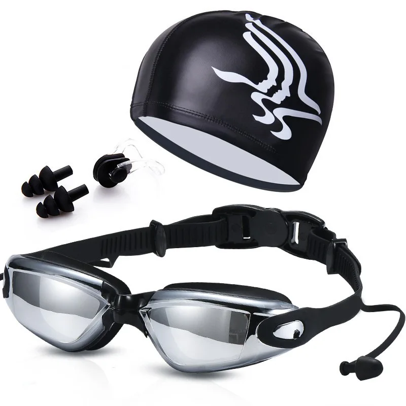 004 Hot Sale Swimming Goggles Set Diving Anti-Fog Glasses with Earplugs Nose Clip Caps Pool Silicone Swim Glasses