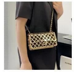 2023 European and American fashion metal cage female hand bag small hollow box bag fashion chain female shoulder crossbody bag