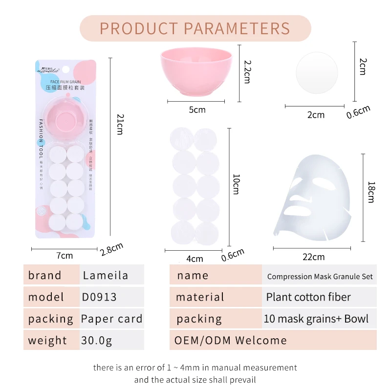Lameila High Quality Smooth Skin Care Face Beauty Tools Compressed Mask Sheet Pink Mask Bowl 10pcs Compressed Facial Mask D0913