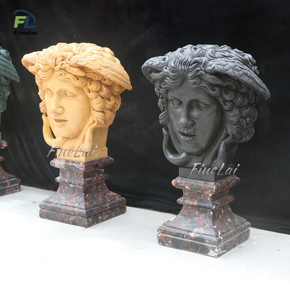 Finelai Famous Classic Hand Carved Natural Stone Carved medusa head bust statue sculpture for decor home