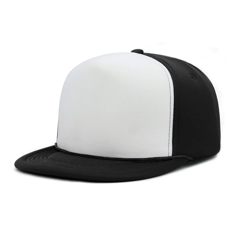 HN14 High crown profile plain color blank 5 panel flat brim foam custom golf trucker hat with rope