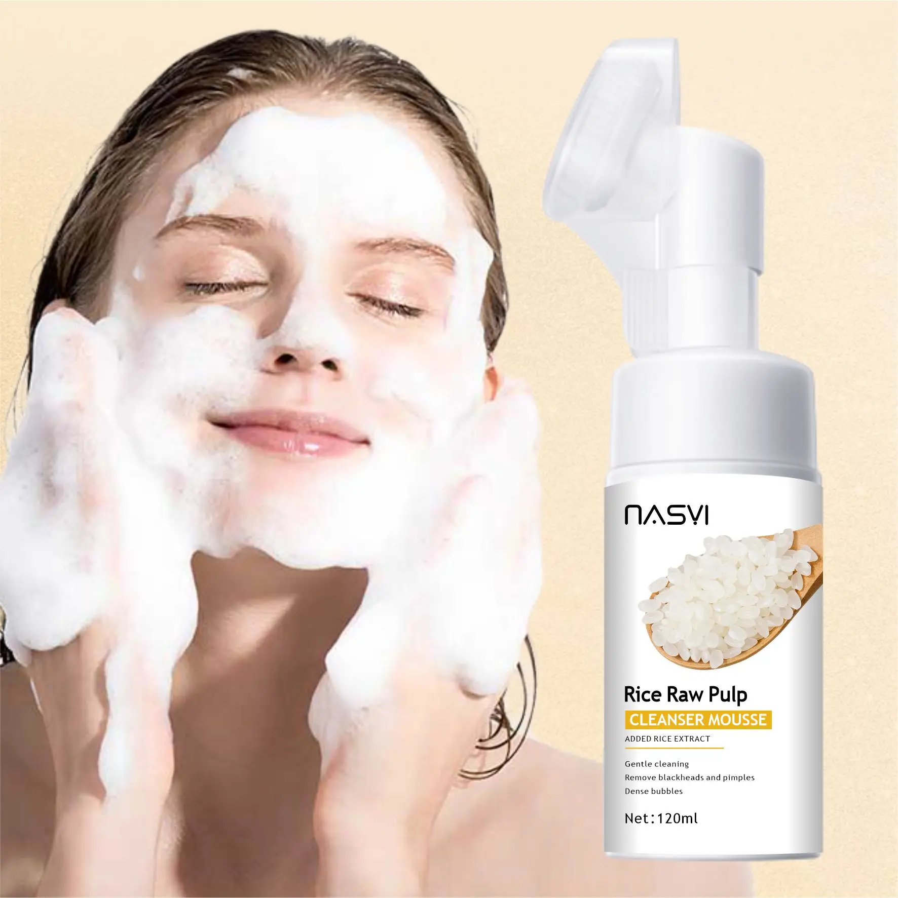 OEM ODM Korean Rice Skincare Products Organic Cleansing Mousse Amino Acid Face Wash Foam Facial Cleanser for Sensitive Skin