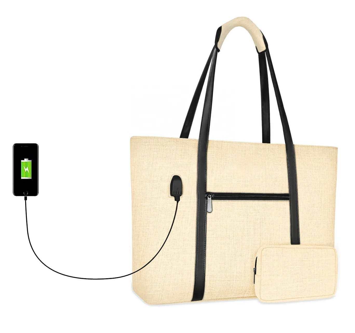 2024 factory custom logo 17 inch Notebook  Work Travel Business Computer Bag USB Port women Laptop Tote Bag with Small Purse