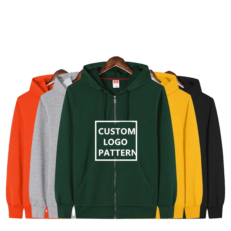 100% Cotton DIY Custom Embroidered Black Full Zip up Hoodies for Men Winter Hoodie Manufacturers Custom Printing