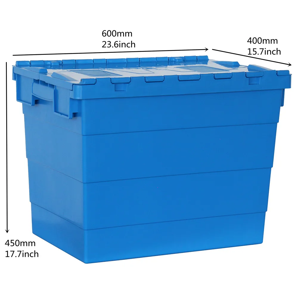 heavy duty plastic storage moving box with Anti-Theft Safety Attached Lids for supermarket and retail store