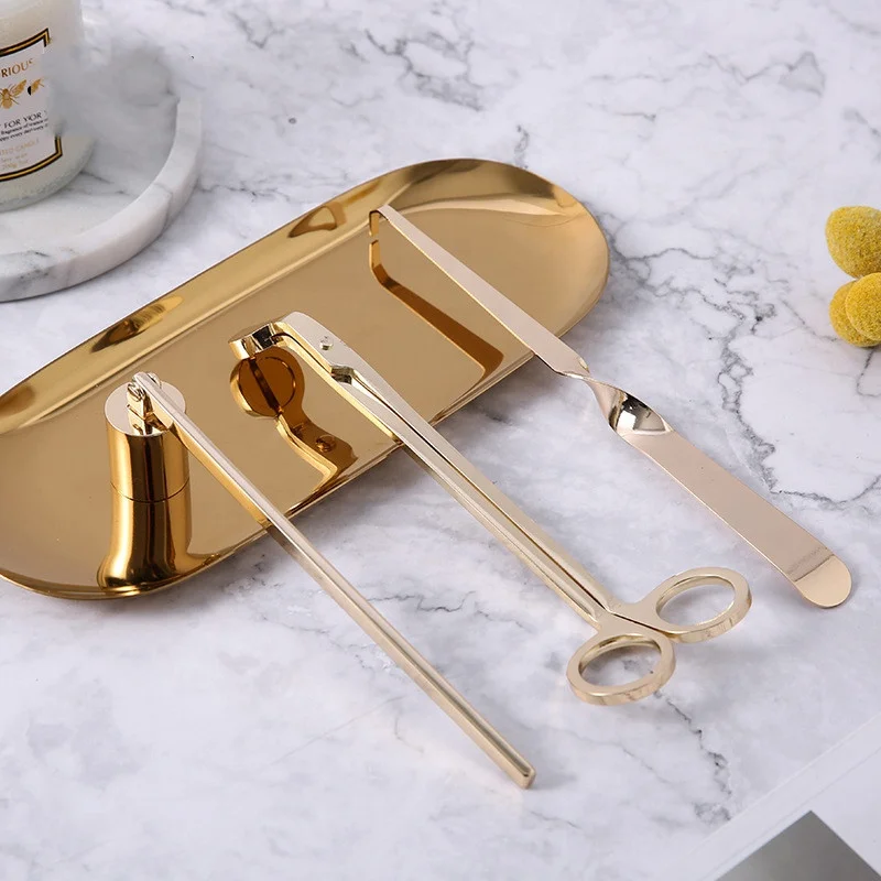 4 Piece metal household candle accessory set candle wick trimmer snuffer tray candle care tools