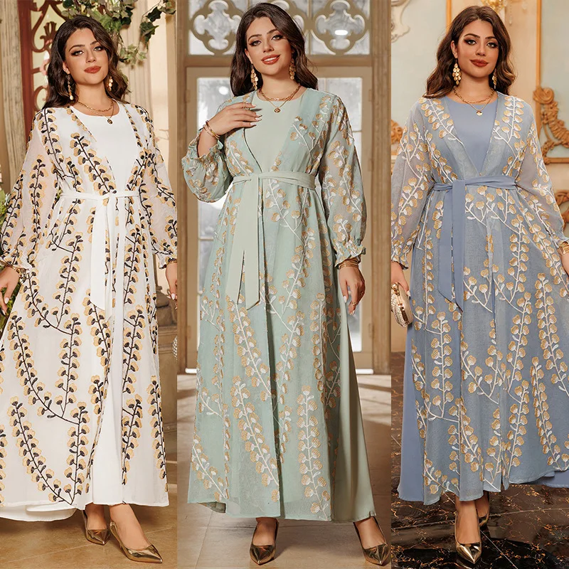 2023 New Arrival Ramadan Eid Jalabiya Fashion Muslim Dubai Arabic Abaya Dress Moroccan Kaftan Embroidery Jalabiat Women Robe