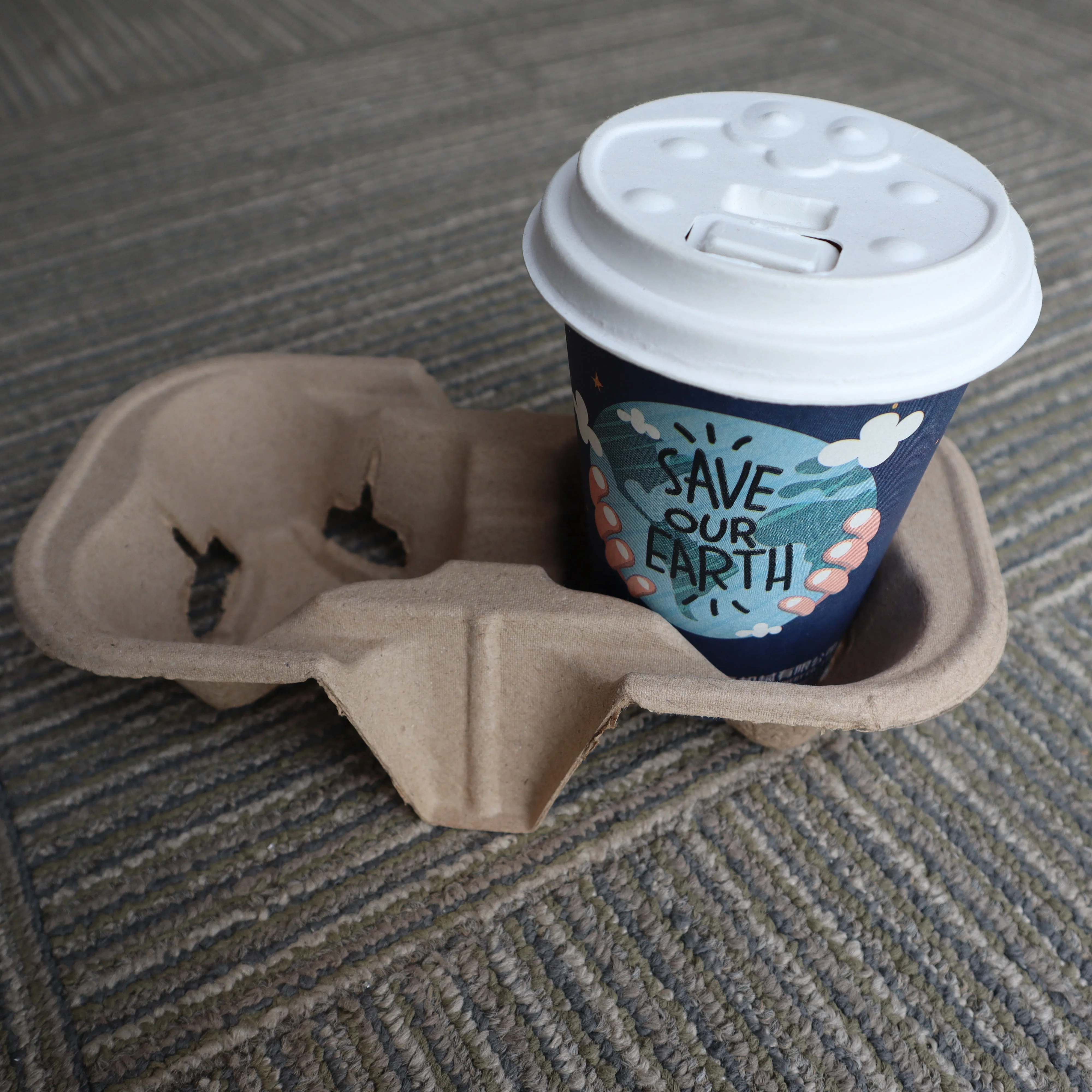 
Hot Sale Disposable Biodegradable Take Away Kraft Paper Cup Carrier Holder Tray Coffee 
