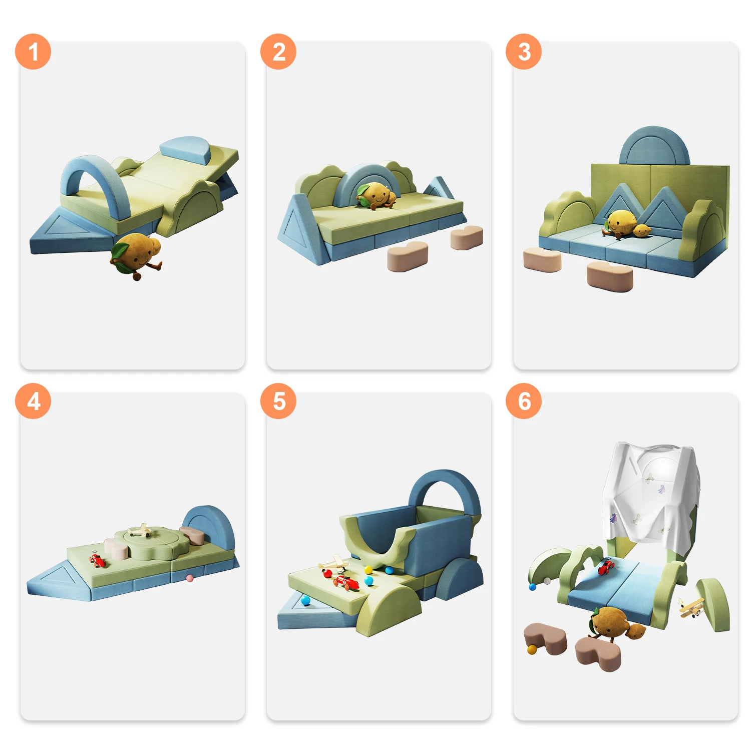 Modern kids playgrounds customization Sectional Sofa 18 PCS Playroom Imaginative Furniture Play Couch kids Sofa For living room