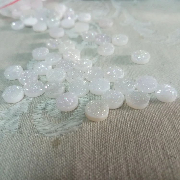 New fashion flat 6mm round opal white color pave natural druzy beads onyx beads for earring jewelry