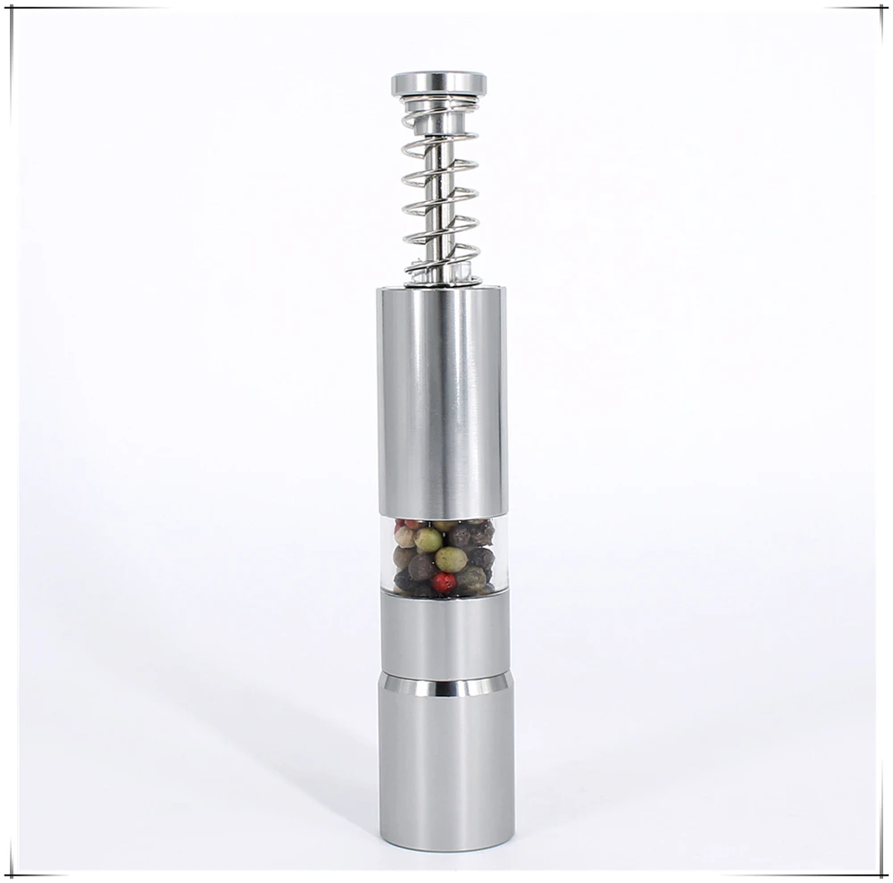 mini portable  aluminium thumb pump manual salt and pepper mill set