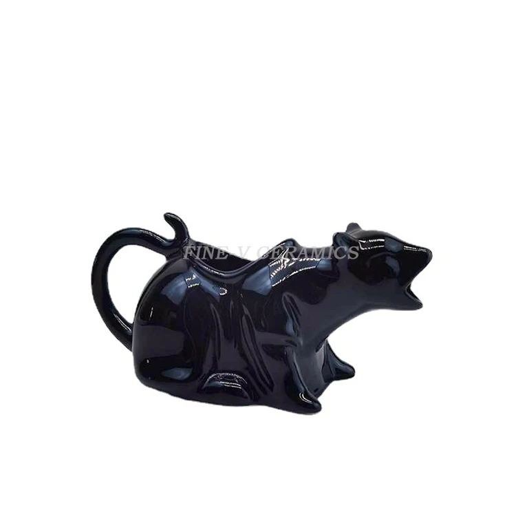 Ceramic medium temperature cat pot porcelain black cat bucket juice  customcoffee Creamer pot Western food pepper sauce pot