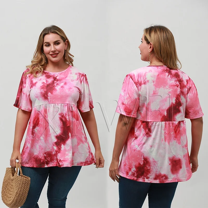 Горячая Распродажа, высокое качество, летние женские Топы большого размера, Повседневная модная Универсальная футболка с коротким рукавом и принтом в виде галстука-красителя, большие размеры