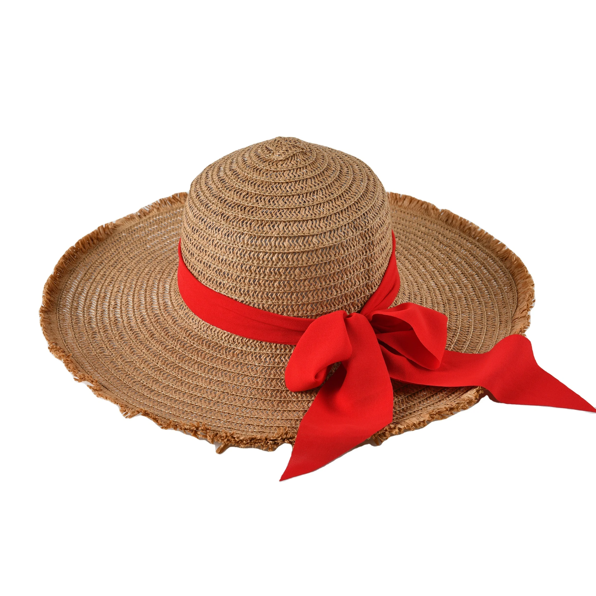 Women summer wide brim strawl hats outdoor beach paper straw lady sombrero Floppy Straw Hat