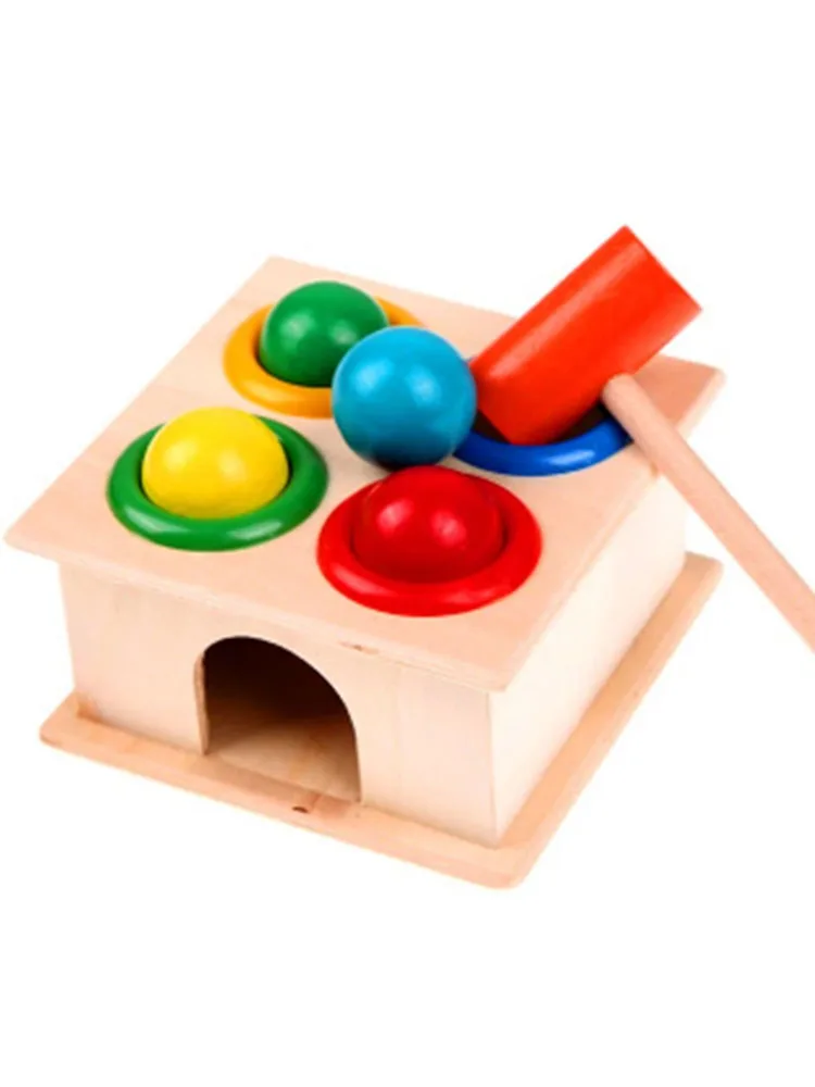 1Set Wooden Hammering Ball Hammer Box Children Fun Playing Hamster Game Toy Early Learning Educational Toys Hand Hammering Ball