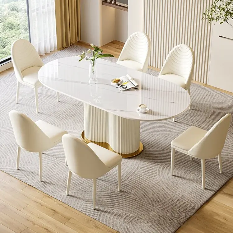 Modern light luxury furniture cream white 6-8 seat restaurant villa rectangular marble dining tables