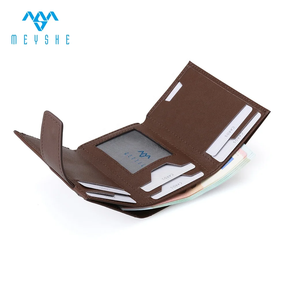Guangzhou factory custom genuine leather trifold slim RFID men wallet