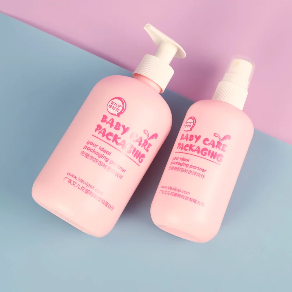 Idealpak Supplier Custom 500ml PE Pink Boston Round Plastic Bottle Wholesale Shampoo Lotion Plastic Bottles In Bulk