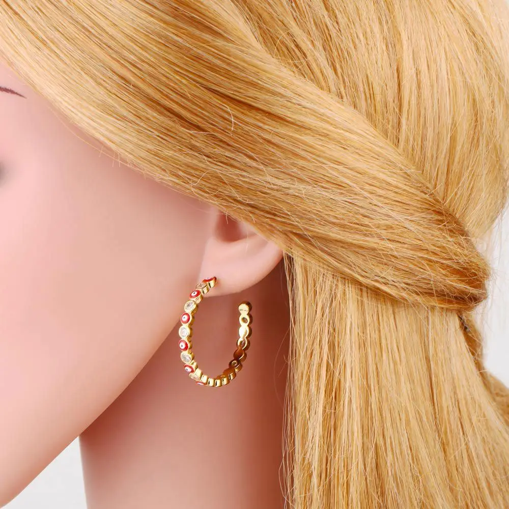 Fashion Evil blue Eye Circle hoop earrings jewelry cubic zircon Big Huggie Hoop Earring for Women