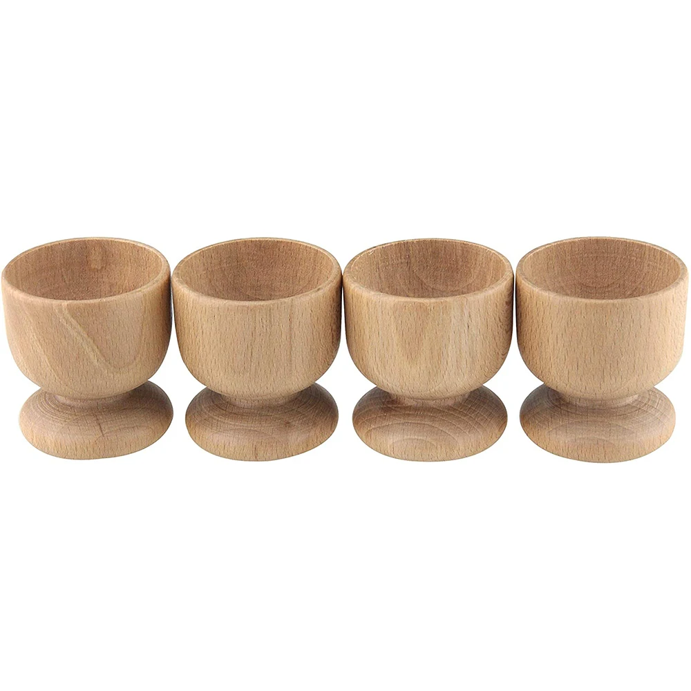 Natural Beech Wood Egg Shape Cup Holder Set