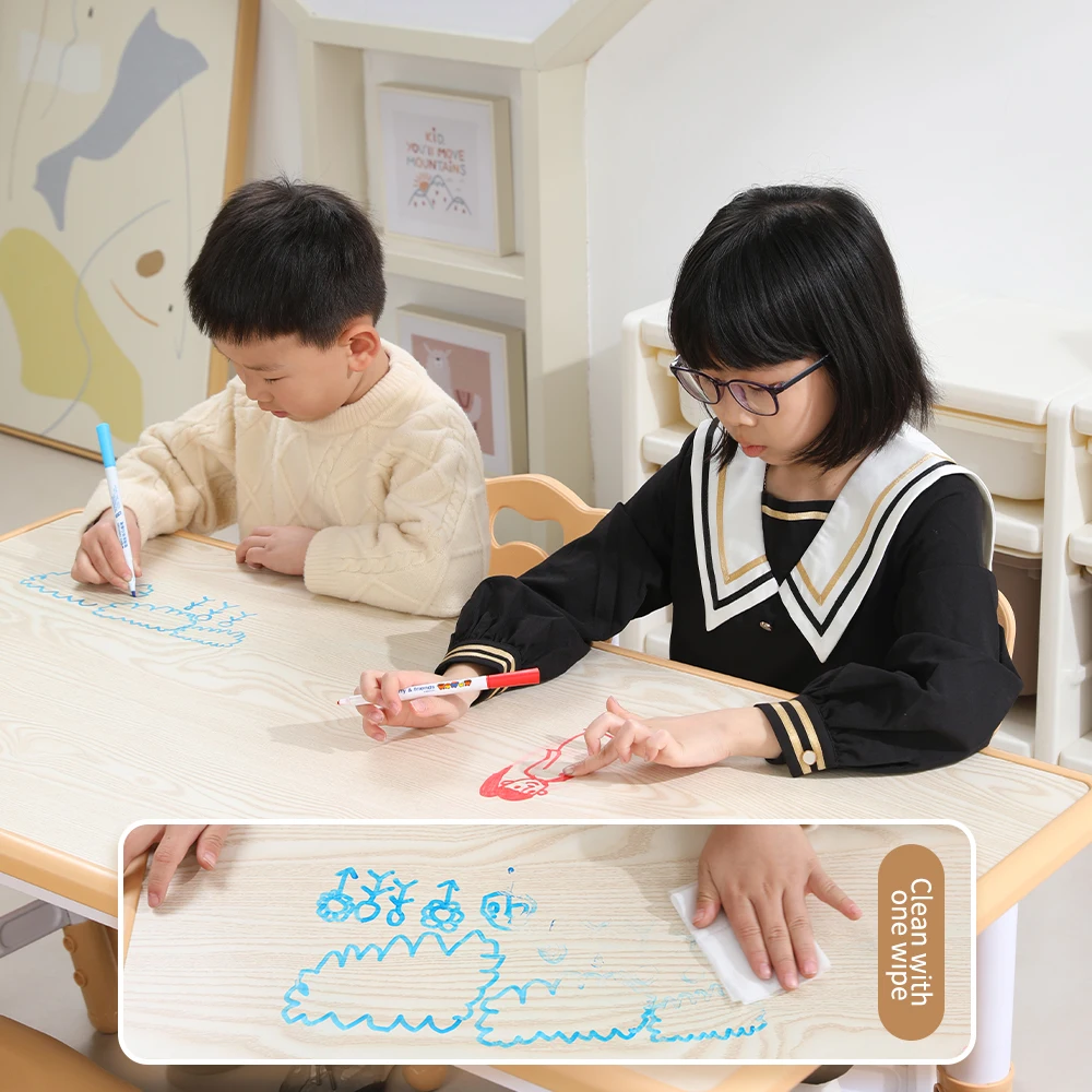 Modern anti-slip plastic learning table and chair set kindergarten height-adjustable solid wood desk and chair for kids