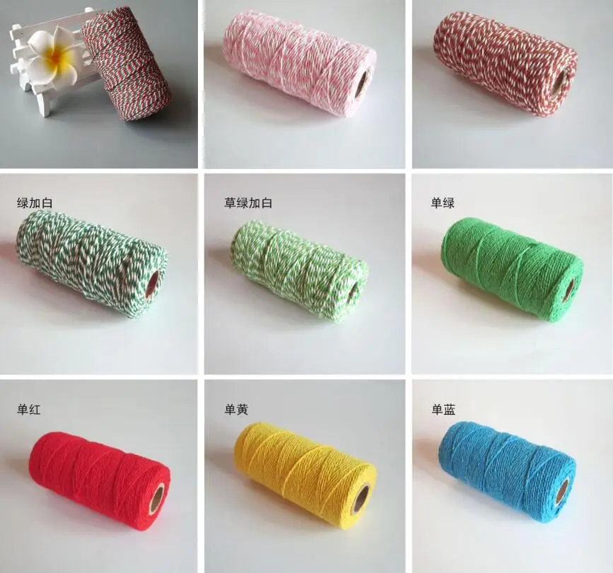Colorful Braided 2MM DIY 100% Cotton Cord for Gift Package 100 Meters per Roll Handmade Knitting Thread
