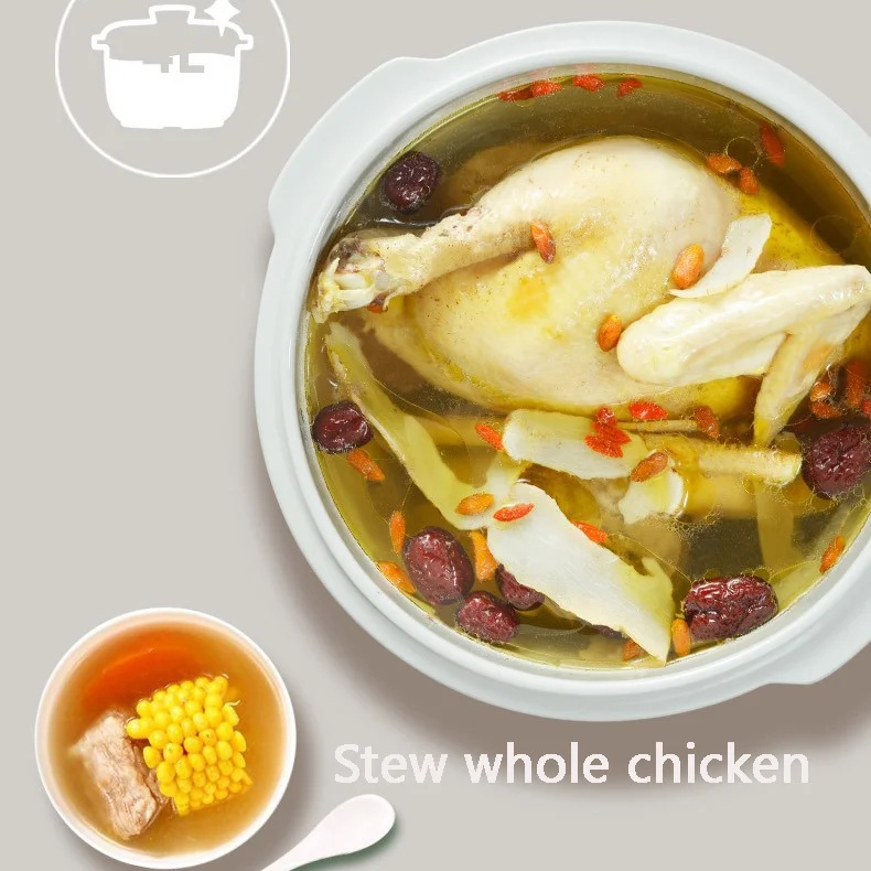 4L Micro Computer Double Boiler Cooking Stainless Steel Top Cover Ceramic Crockpot Slow Cooker