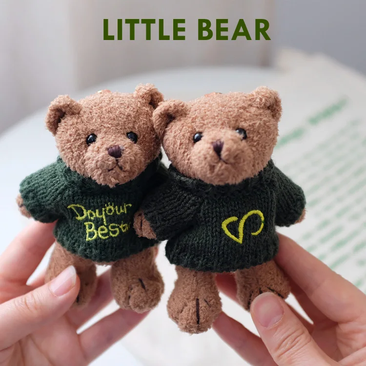 Wholesale custom sweater mini teddy bear plush doll kids gift schoolbags pendant tiny plush keychain toys