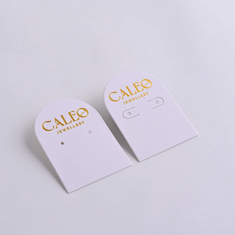 custom Gold foil logo white eco friendly mini swing ticket recyclable texture natural cotton paper letterpress hang tag
